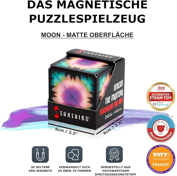 Shashibo Shape Shifting Box - STEM Fidget Toy with Ultra Strong Magnets - Sensory Puzzle Cube Transforms Into 100+ Shapes, Easter Basket Stuffers Gift for Kids, Teens, and Adults (Moon)