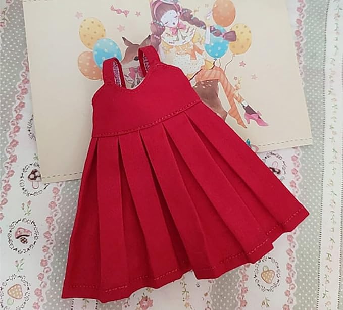 BJD Doll Clothes Cute Sundress Shirt for Blyth,Ob24,Licca,Azone BJD Doll Accessories Clothing (Red Set)