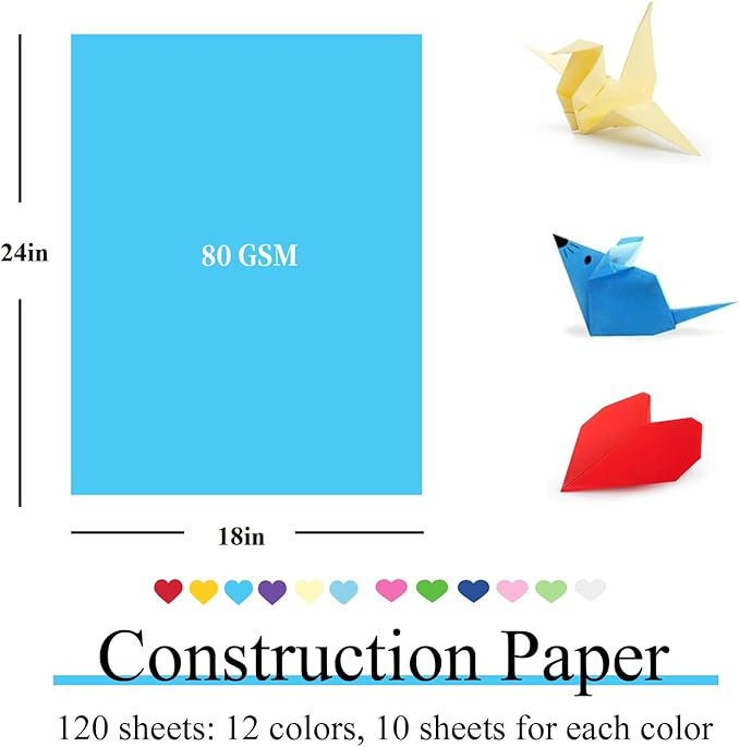 Large Construction Paper Assorted for Art Supplies 17.3”x23.4” Colored Craft Paper for Drawing DIY Art Project 120 Sheets