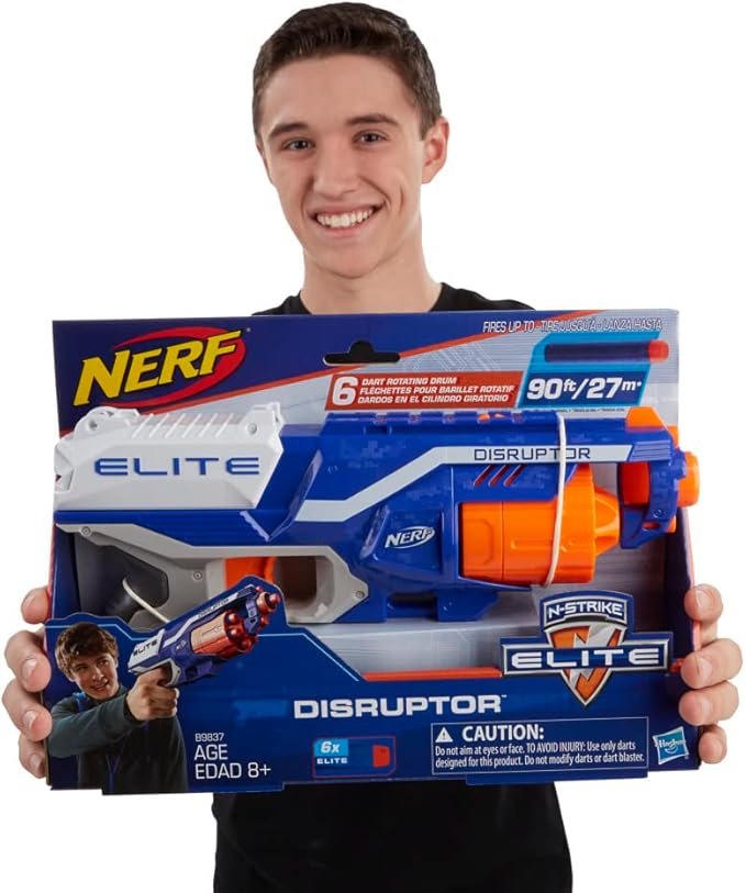 NERF Disruptor Elite Blaster - 6-Dart Rotating Drum, Slam Fire, Includes 6 Official Nerf Elite Darts - for Kids, Teens, Adults (Amazon Exclusive)