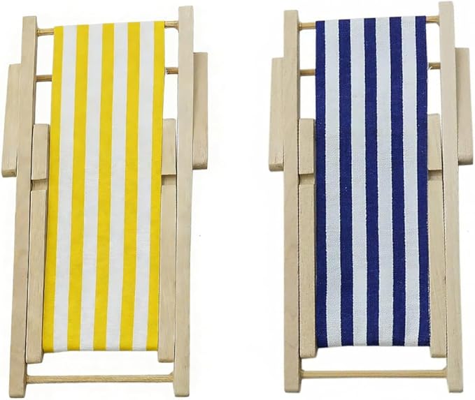 6Pcs 1:12 Scale Mini Wooden Folding Beach Chair, Miniature Sunbathing Lounge Deck Chair, Dollhouse Outdoor Furniture Accessories (MiniBeachChair)