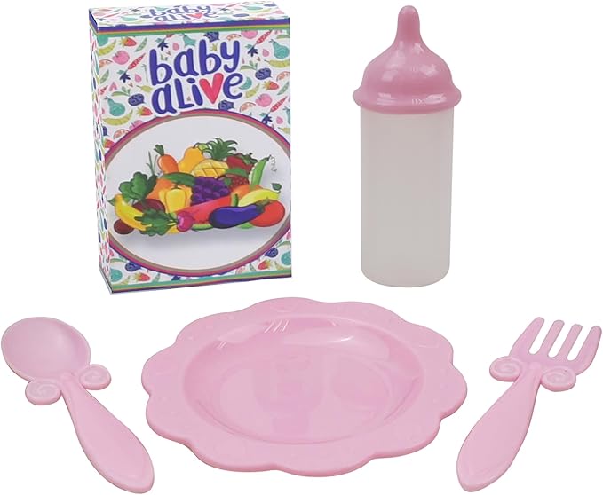 Baby Alive: Doll Highchair Set - Green, Pink, Hearts - for Dolls Up to 24", 5 Matching Feeding Accessories, Rotating Seat, Folding, Kids Toy Ages 3+