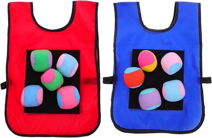 Dodgeball Target Game Set for Kids: 10 Soft Fleece Tag Balls with 2 Sticky Vests, 2-Player Game for Adult Indoor and Outside Play and Sports Activities Toys