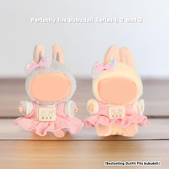 Doll Clothing for Labubu, Premium Outfits for Labubu Dressing up, Doll Accessories for Labubu with Shirt, Dress, Bow(Pink)