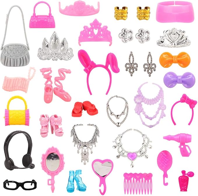 BARWA 40 PCS Doll Accessory Bags Crown Necklace Comb for 11.5 inch Doll Xmas Gift