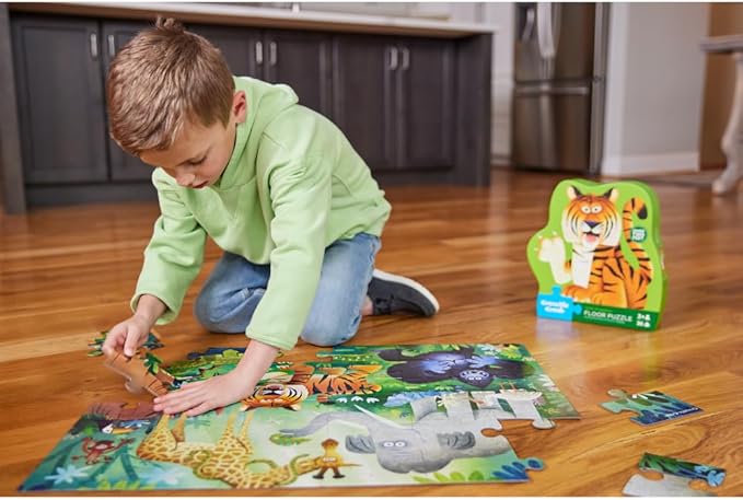 Crocodile Creek Jigsaw Puzzle, 36 Piece for Kids 3 Years and Up, Heavy-Duty Shaped Box for Storage, Finished Puzzle Size 18 x 24 inches, Wild Kingdom