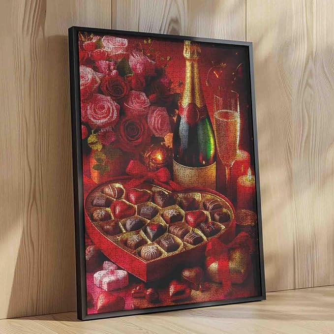 Valentine's Day Puzzle 1000 Pieces Puzzles for Adults,Chocolate Red Wine Jigsaw Puzzles for Challenging Family Activity Games DIY Puzzle for Home Wall Decor Gifts - 19.7 x 27.6 Inches