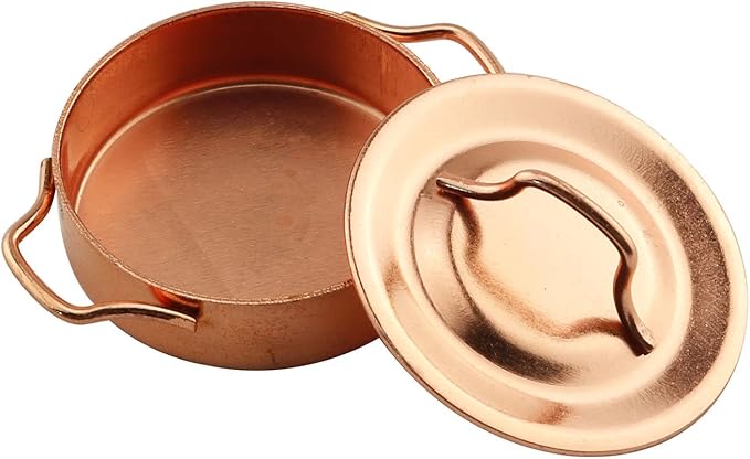 TAODAN Dollhouse Kitchen Cookware 1/12 Scale Miniatures Metal Frying Pans, Kettle, Copper Pots with Lids for Dollhouse Kitchen Accessories Christmas Birthday Gift Miniature Stovetop Cookware