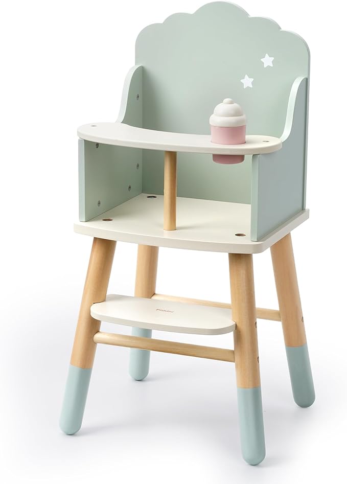 Pithfor Wooden Baby Doll High Chair, Baby Doll Furniture, Fits Up to 18 inch Dolls, 18 inch Doll Accessories - Green