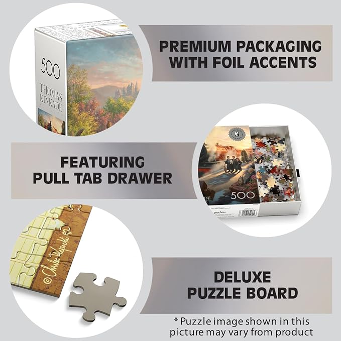 Ceaco - 500 Piece Silver Select Thomas Kinkade Hogwarts Express Jigsaw Puzzle Challenging and Colorful Puzzle for Adults – Precision-Cut Pieces, Beautiful Artwork, and Hours of Relaxing Fun