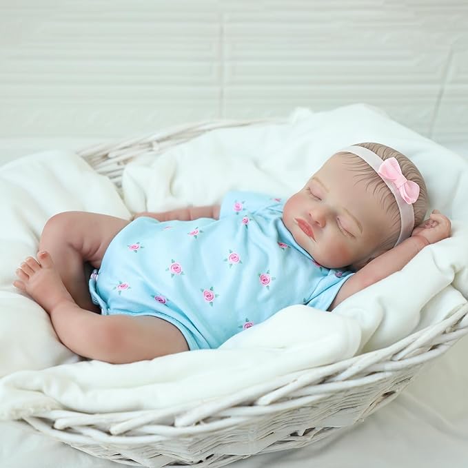 KSBD Realistic Reborn Baby Dolls - 18 inch Rosalie Newborn Baby Sleeping Girl, Cloth Body Poseable Real Life Baby Dolls Birthday Gift for Kids Age 3+…