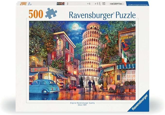 Ravensburger - Evening in Pisa - 500 Piece Jigsaw Puzzle - Stunning, Vivid Imagery of Breathtaking Pisa's Leaning Tower - Colorful Detail - Ideal Gift - Frameable Art - Puzzles for Adults