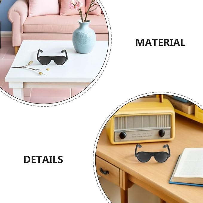 Gadpiparty 120pcs Mini Sunglasses for Crafts Black Doll Accessories Tiny Dollhouse Eyewear for DIY Decoration Plastic Miniature Glasses for Dressing up Play House Toys
