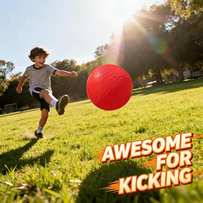 Playground Balls 4 Pack - 8.5 Inch for Kids Outdoor Dodgeball Kickball Handball Game with Hand Pump