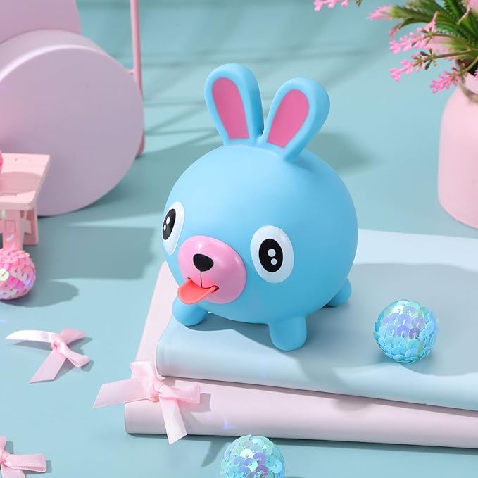 TOYANDONA Squeeze Toy for Kids - Rabbit Tongue Stick Out Animal Tongue Out Toy Squeeze Ball for Stress Relief Fun Kids Adults Birthday Party Favors Easter Basket Goodie Bag Stocking Stuffers, Blue
