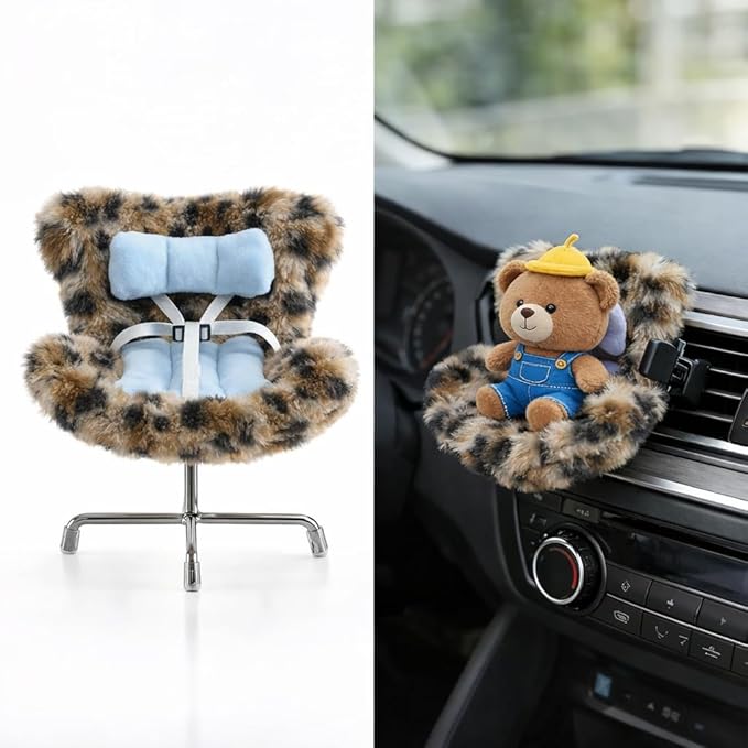 Ezcora Accessories for 10-17cm Dolls, Doll Car Seat with Clip onto Car Air Vent, Includes Seat Leg for Desktop Display (Brown Leopard Print)