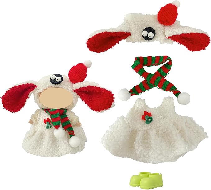 Ezcora 5 Pack Christmas Doll Clothes Set for 17cm Doll – Santa, Reindeer, Snowman Costumes with Shoes, Scarves & Glasses Accessories, (No Dolls) (Christmas Outfit)