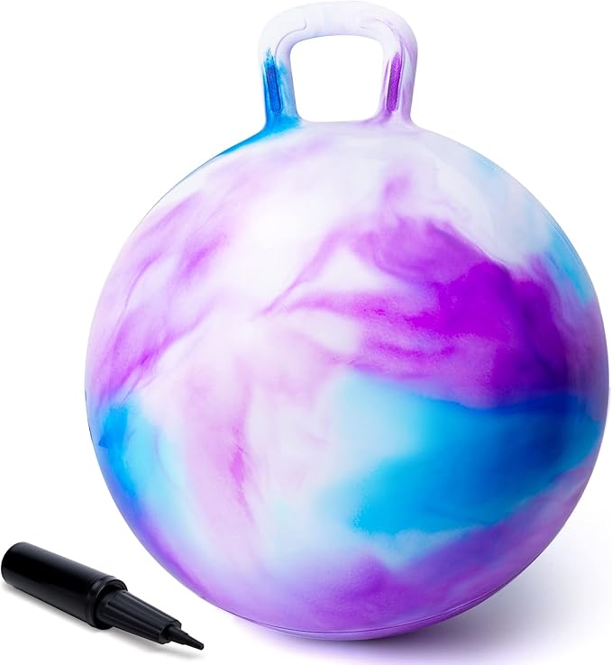 ZOOJOY Hopper Ball, Hopping Toys for Kids, 20 inch Bouncy Ball with Handle for Boys Girls Aged 5-12, Inflatable Clouds Bounce Hopper Toy with Pump