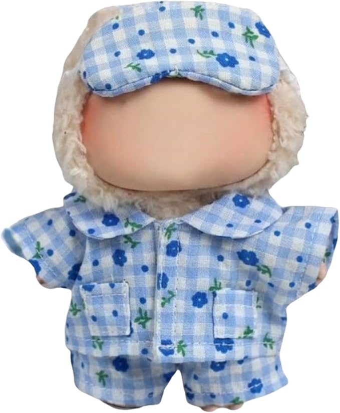 15cm/17cm Doll Outfit Suitable for Labubu Clothes –Stylish Adorable Dolls Accessories for Dressing Up (No Doll Included) (B-Blue Floral Pajamas 3-Set)