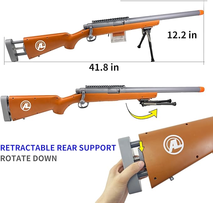 AGM MASTECH M24 Foam Blaster, Shell Ejecting, Safety Switch, Adjustable Stock 41.8 Inch, Scope, 40 Darts, 20 Casings, 2 Mags, Tactical Game Gear for Teens 14+ Years Adults(Brown)