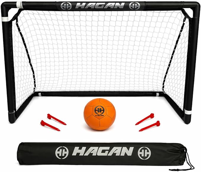 Hagan Hockey Mini Soccer Set – Complete Portable Field Game for Kids Boys Youth Adults, Includes 1 Durable Net, 1 Mini Soccer Ball, Carry Bag, and 4 Ground Pegs for Secure Outdoor Play