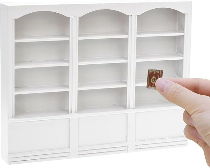 iLAND Dollhouse Bookshelf 1/12 Scale Dollhouse Furniture Mini Wooden Bookshelf for Miniature Books Mini Bookcase 1/12 Scale Accessories Mini Library Doll House Living Room Books Shelf Miniature Gifts