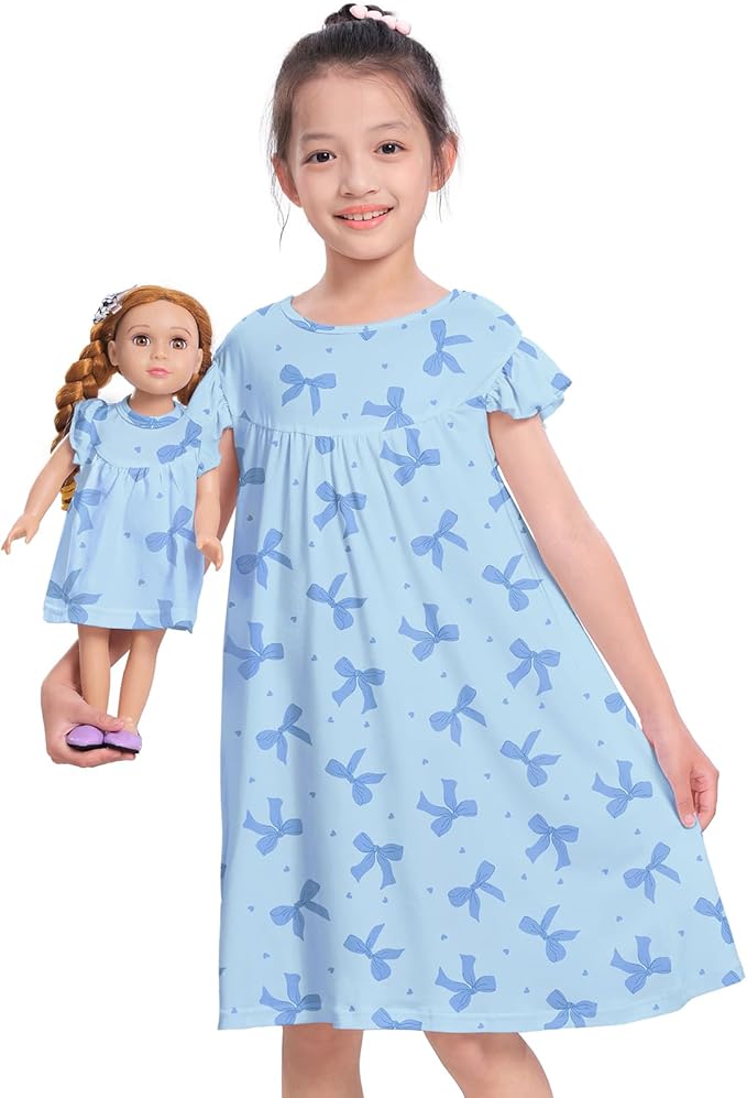ICOSY Matching Doll & Girls Nightgowns Clothes Girls Pajamas Sleepwear Outfit for Kids and 18" Girl Doll