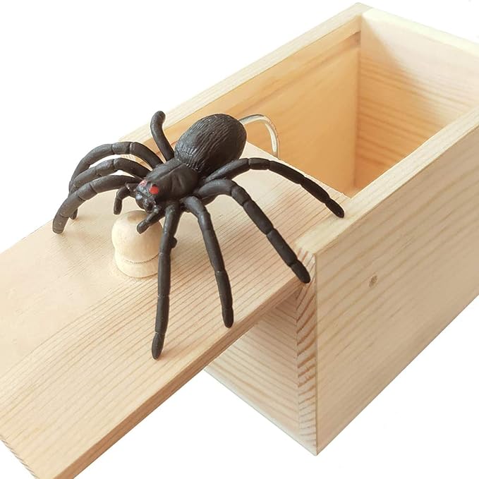 Motiloo Original Spider Prank Box,Handdmade Wooden Pop Out Rubber Spider Scare Box Joke Toys Prank for Kids & Adults Prank Gift Halloween