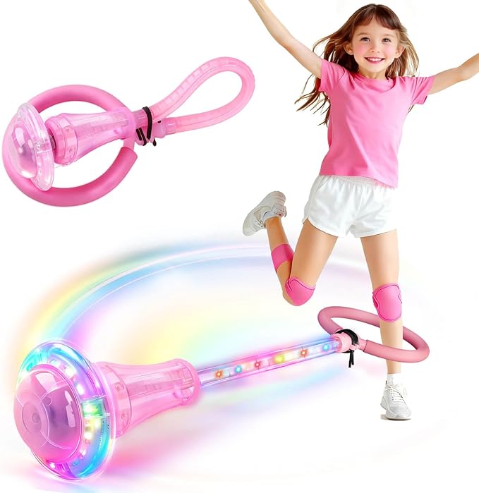 Dolanus Skip Toys for 5-12 Year Old Kids, Girls Birthday Gifts for Age 5 6 7 8 9 10 11 12, Outdoor Outside Sports Games, Girls Toys Age 6-8 8-13, Portable Colorful Flash Wheel Swing Ball (Pink)