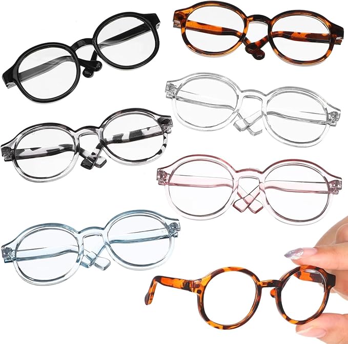 IMIKEYA Doll Glasses for 18 Inch Dolls Accessories- 6 Pairs Plastic Mini Eyeglasses with Clear Lenses for Dress Up Costume
