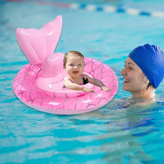 New Baby Swimming Pool Floats for Toddler Kids 8-48 Months Under 44lb, Inflatable Swim Ring Water Raft with Seat for Summer Beach Outdoor Children Infant Bath Toys
