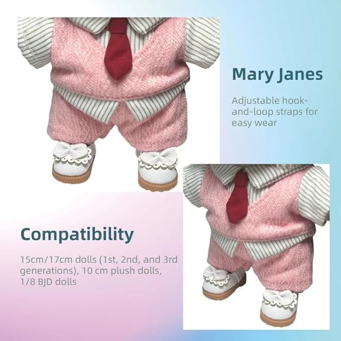 Premium Doll Shoes for Lububu, 15cm 17cm Dolls Accessories, Mini Leather Shoes Fashion Dress Up Doll Shoes Replacement (1, Mary Jane - White)
