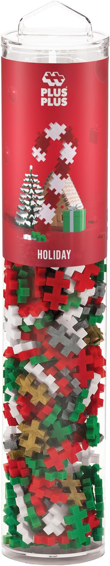 PLUS PLUS 240 Piece Interlocking Building Blocks for Kids, Open Ended Connecting Toys, Stem Bin Classroom Mini Manipulatives - Holiday Mix Play Tube