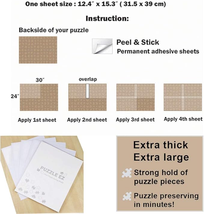 Puzzle Glue Sheets Clear Extra Large Puzzle Saver Peel and Stick - Preserve & Frame 1000 Piece Puzzle 24"X 30" in Minutes