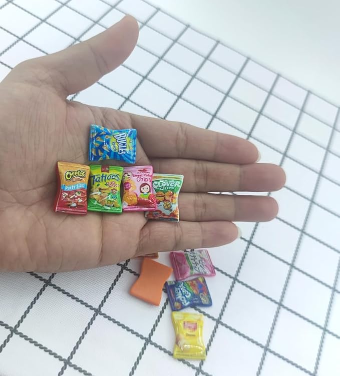 Miniature Drink Bottles Snacks Food Cake Dollhouse Decorations Pretend Play Kitchen Game Party Toys (Snack 10pcs)
