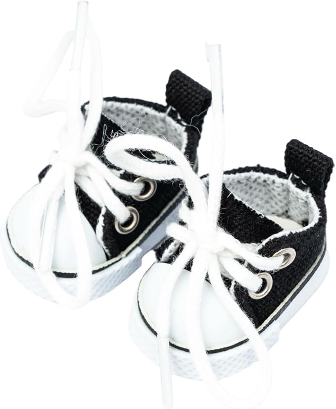 Mini Doll Shoes, 1 Pair Cute Lace Up Canvas Sneakers Compatible for 17cm/15cm Doll Shoes Toy Outfit Accessories (Black)