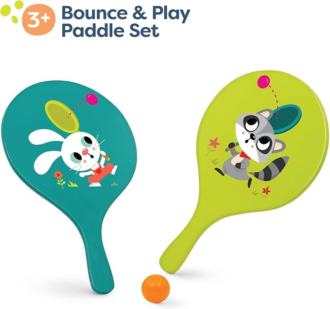 B. toys – Bounce & Play Paddle Set – Sports & Outdoor – Paddle Ball Game – 2 Colorful Paddles & 1 Ball – Active Play for Kids, Toddlers – 3+ Years