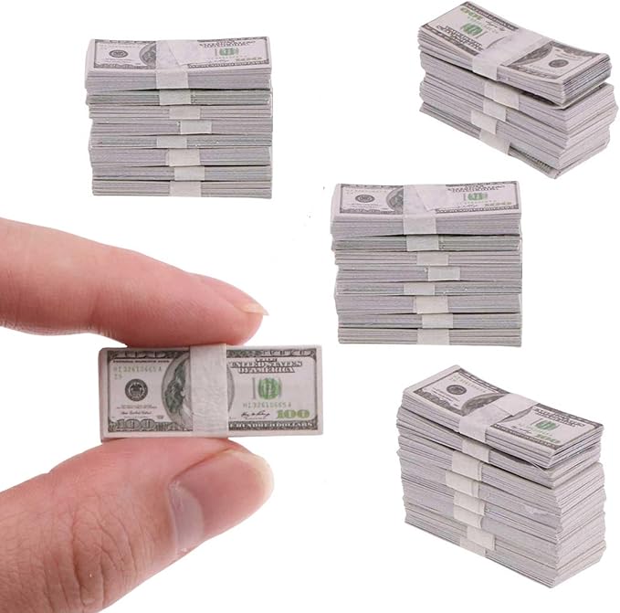 500 Pieces Tiny Money Bills Miniature Money 100 Dollar Bills for 1/6 Scale Miniature Doll Accessories Dollhouse Scene Decor Model,Tiny Collectibles, Mini Props Accessories for Action Figures (Set A)