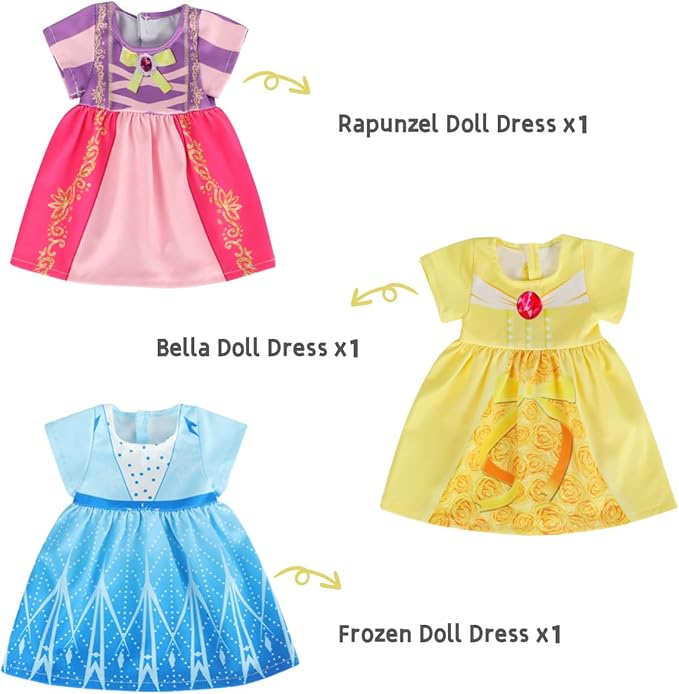 Benylion 18 inch Doll Clothes Accessories Princess Costume Dress for 18 Inch Doll Include 3Pcs Different Princess Dress Fits All 18 inch Girl Dolls