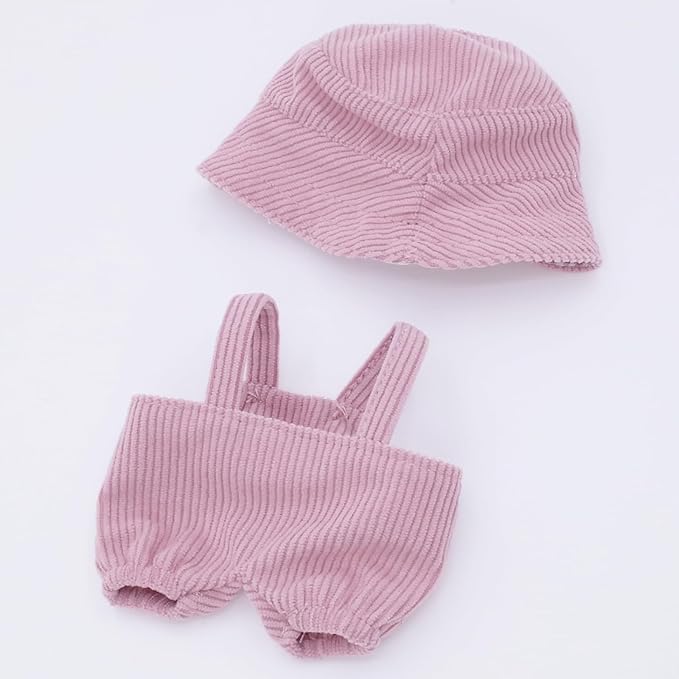 Etistta 6.7 inch Doll Clothes with Hat, Corduroy Bib Pants Overalls for 17cm Doll Accessories Outfits (Pink)