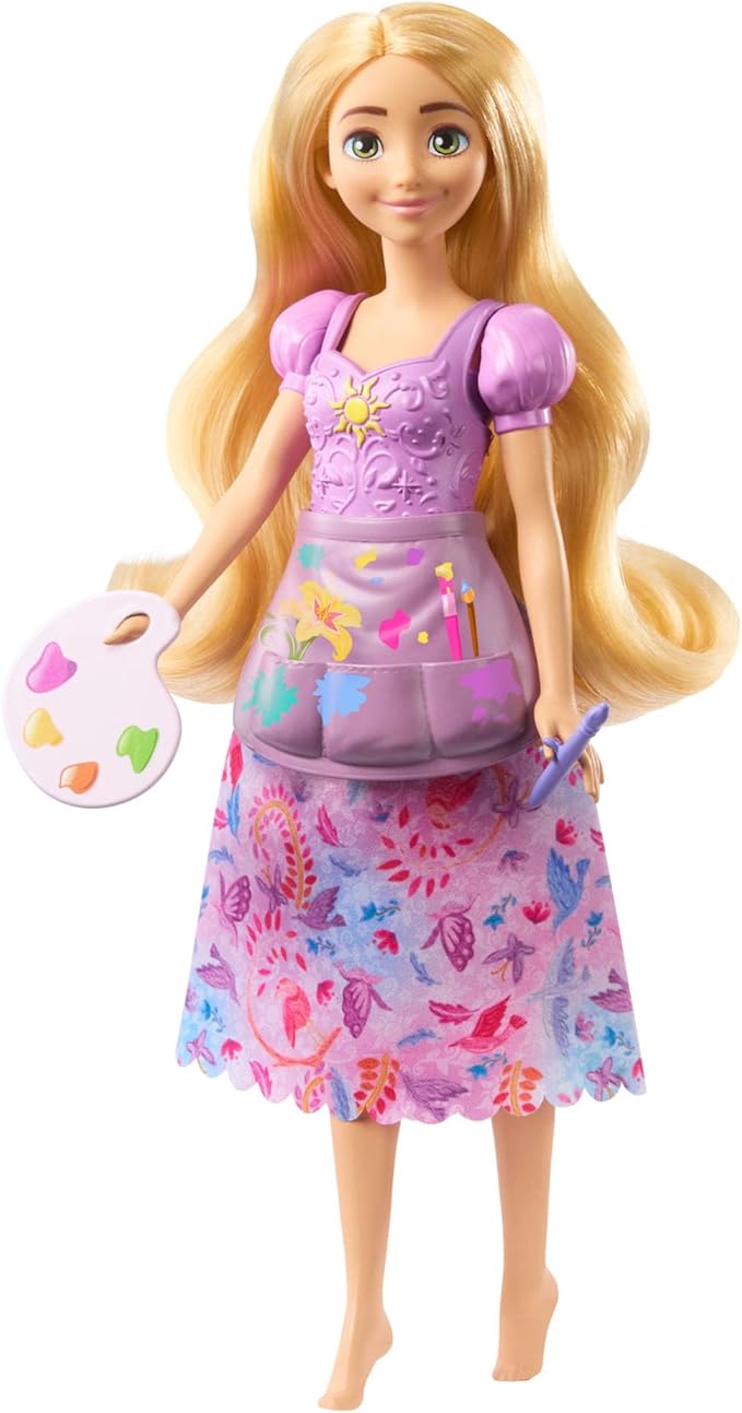 Mattel Disney Princess Toys, Rapunzel Fashion Doll with 2 Looks, 9 Accessories, 2 Snap-On Bodices & 2 Skirts, 2-in-1 Stories Inspired by Disney Tangled