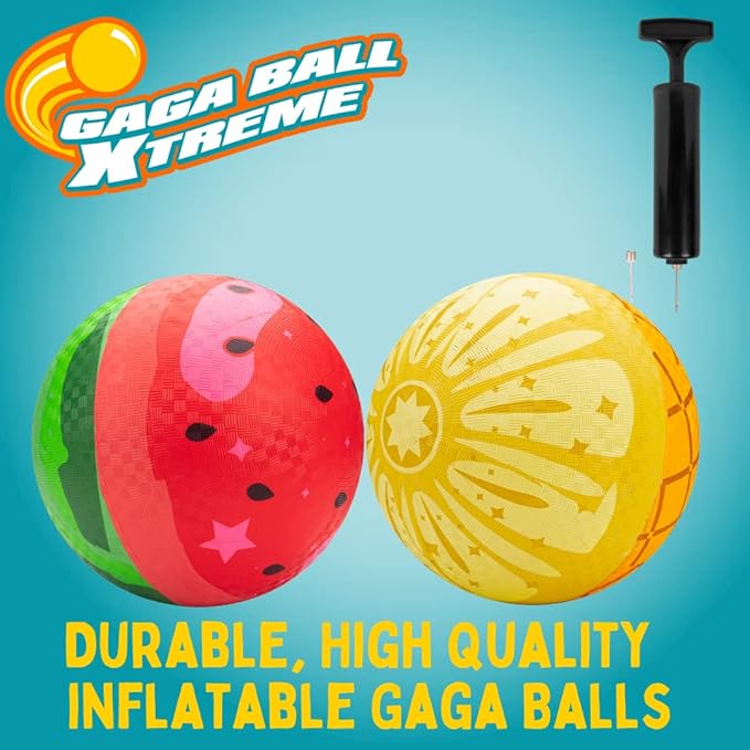 SCS Direct Gaga Ball Playground Balls (8.5 inches) w Air Pump- Durable Rubber Pack for Recess Dodgeball, Kickball, Gagaball Official Play & School -Fun Outdoor Toys & Gifts for Kids