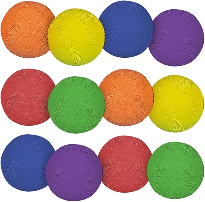 Fun Express Colorful Rubber Baseballs - Vibrant Playground Balls for Outdoor Sports Backyard Games & Active Fun - Perfect for Kids' Physical Education Group Play & Recreational Activities - 12 Pieces