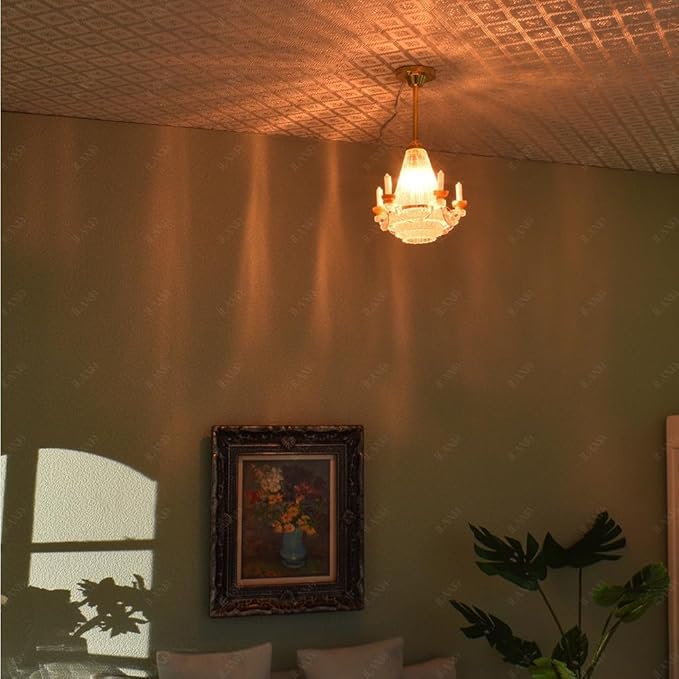 iLAND 1/12 Scale Accessories of Dollhouse Lights, Classic Miniature Lamp for Dollhouse Decoration, Brilliant Candle Chandelier w/Plug