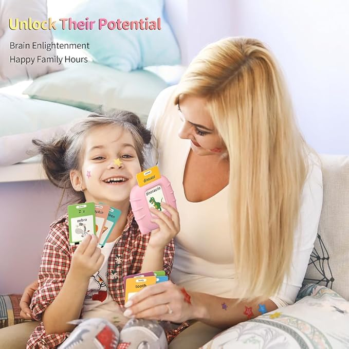 Eaever ABC Talking-Flash-Cards with 252 Sight Words, Easter Birthday Gifts for Girls 2 3 4 5 6 Years, Language Therapy Toys for Autistic Children, Learning Toys for Toddlers Ages 2-6, Pink