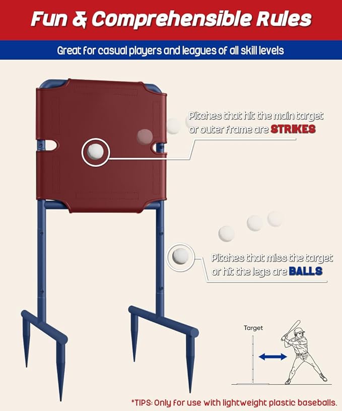 Garbuildman Baseball Strike Zone Target for Plastic Balls, Portable Metal Frame Pitching & Hitting Training Tool for Outdoor