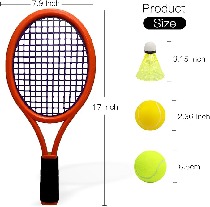 Crefotu Kid Tennis Racket Set for Toddler,Children,Sponge Handle, includes 6 Badminton, 1 Tennis Ball, Bag and 2 Balls - Increase Children's Sports,Improve Tennis Skills
