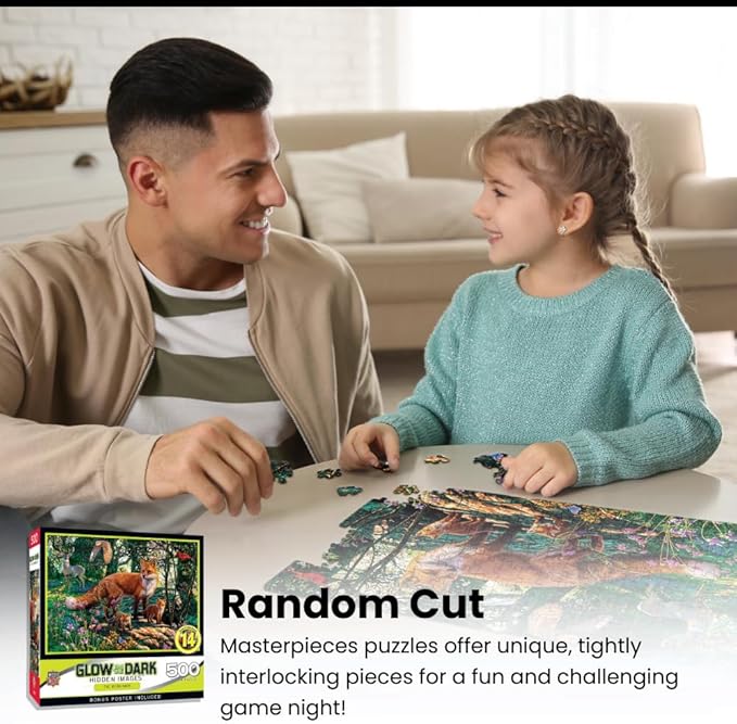 MasterPieces - 500 Piece Jigsaw Puzzle, Glows in The Dark, Hidden Images, Dinosaur Valley, Fun for Adults, Family, Kids, 15" x 21"