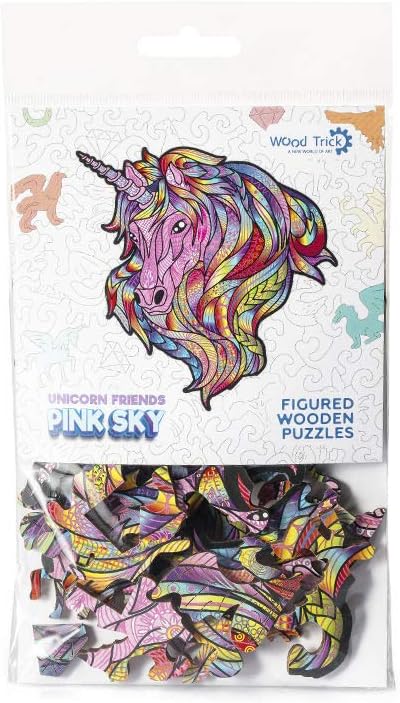 Wood Trick Pink Sky Mini Wooden Jigsaw Puzzle for Adults and Kids - 6.3 x 6.7 in - Animal Unique Shaped Figured Jigsaw Puzzle Pieces - Premium Quality