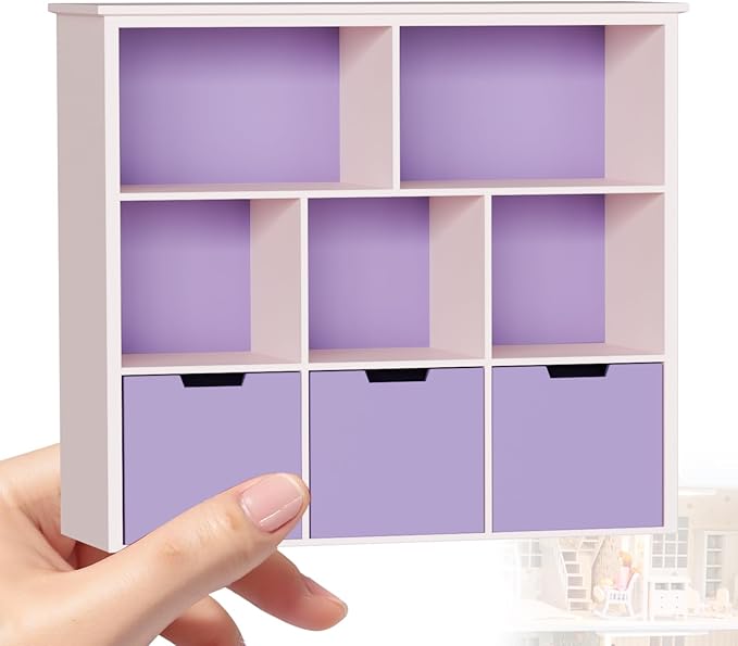 1:12 Scale Dollhouse Bookshelf, Elegant Doll House Book Shelf with Functional Storage, Perfect Doll House Accessories for Living Room or Bedroom